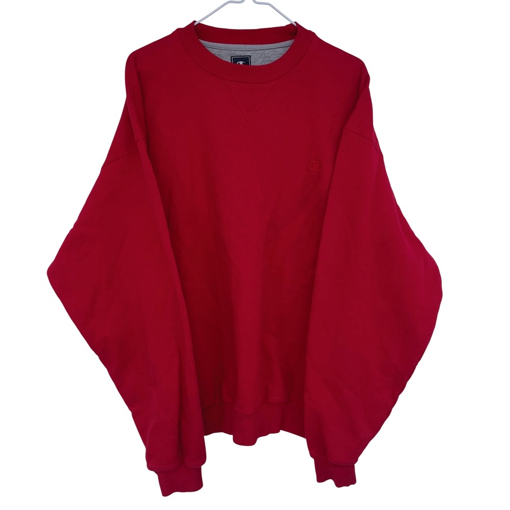 All Red Champion Crewneck Sweatshirt XXL Embroidered Logo Pullover Cotton Blend